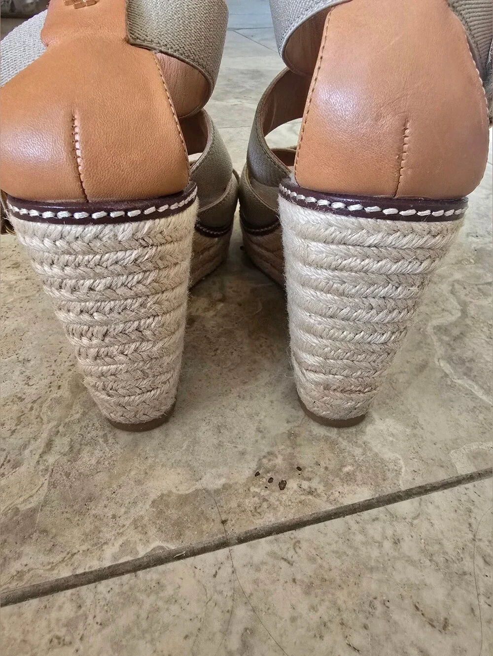 Tory Burch Freida 100MM Espadrille Wedge Tan Size 7 $278
